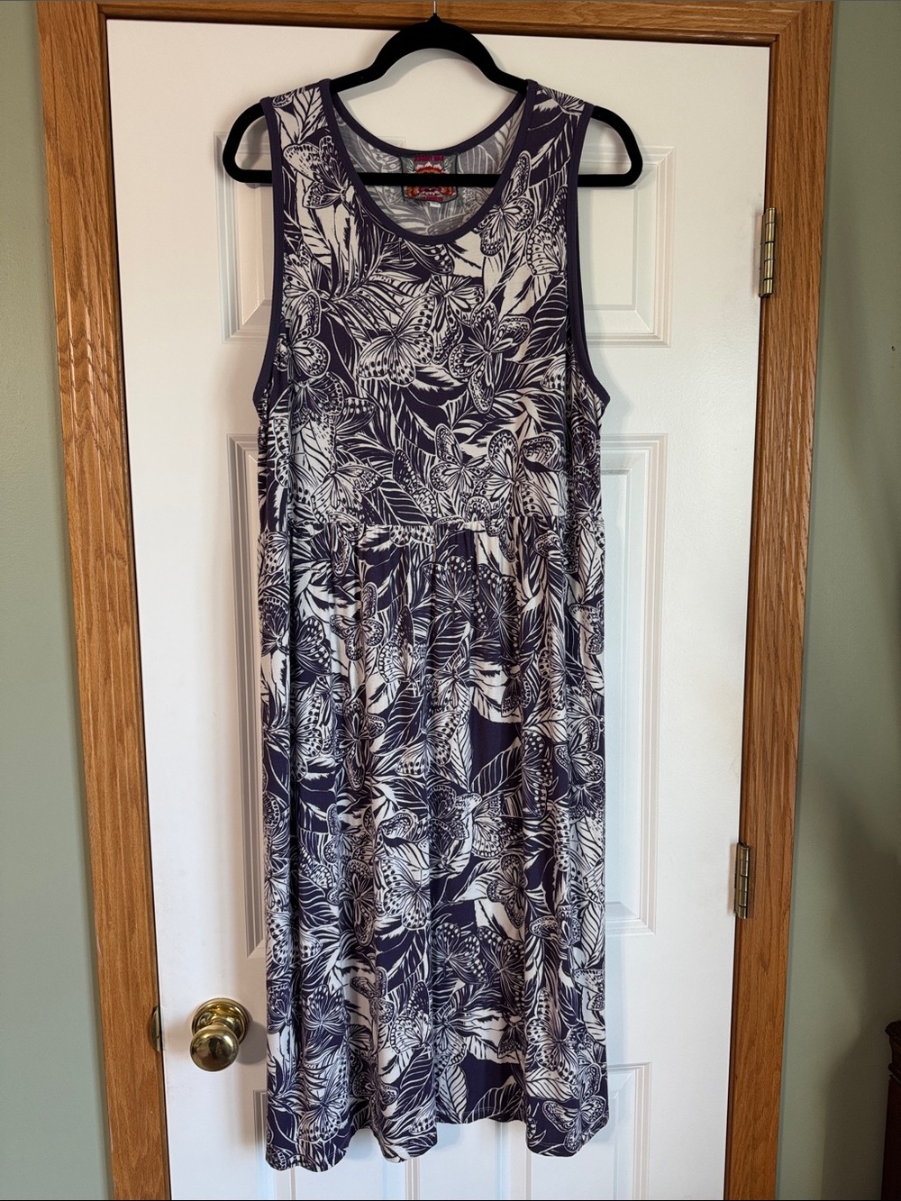EUC Johnny Was indigo/White Butterfly Botanical Tank Midi bamboo Dress size XL
